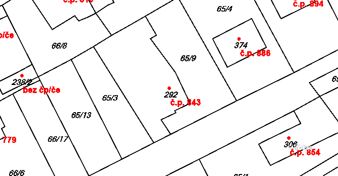 Rudná 843 na parcele st. 292 v KÚ Hořelice, Katastrální mapa