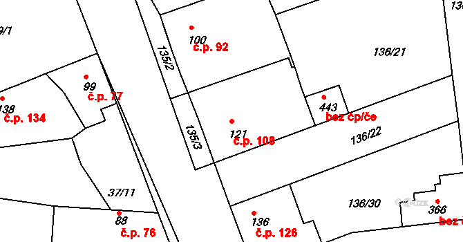 Tachlovice 108 na parcele st. 121 v KÚ Tachlovice, Katastrální mapa