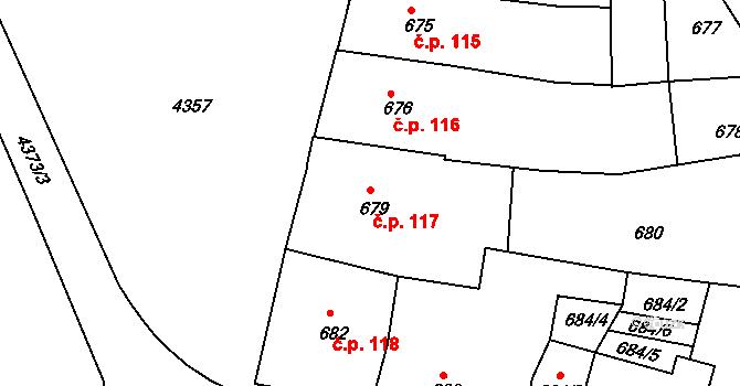 Veselí nad Lužnicí I 117, Veselí nad Lužnicí na parcele st. 679 v KÚ Veselí nad Lužnicí, Katastrální mapa