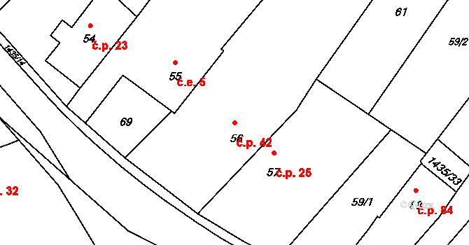 Prapořiště 42, Kdyně na parcele st. 56 v KÚ Prapořiště, Katastrální mapa