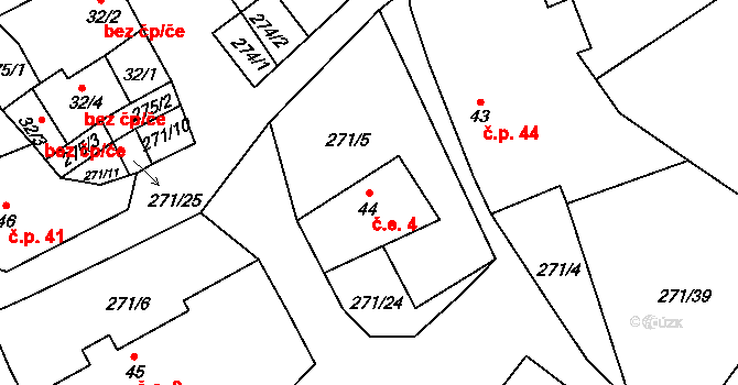 Pečetín 4, Bolešiny na parcele st. 44 v KÚ Pečetín, Katastrální mapa