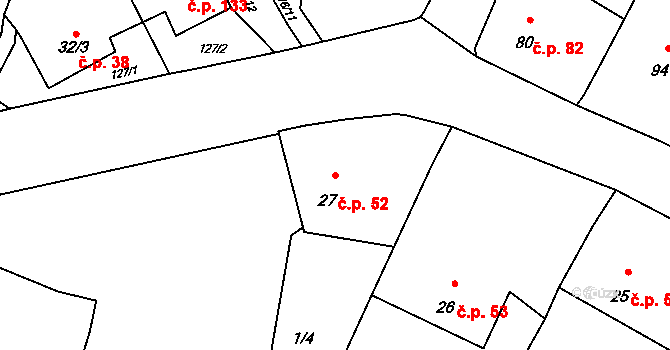 Skočice 52, Přeštice na parcele st. 27 v KÚ Skočice u Přeštic, Katastrální mapa
