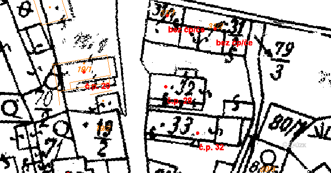 Březí 28, Žinkovy na parcele st. 32 v KÚ Březí u Žinkov, Katastrální mapa
