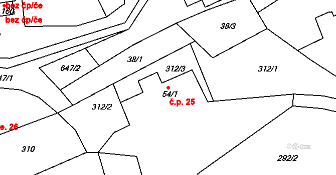 Bělý 25, Machov na parcele st. 54/1 v KÚ Bělý, Katastrální mapa