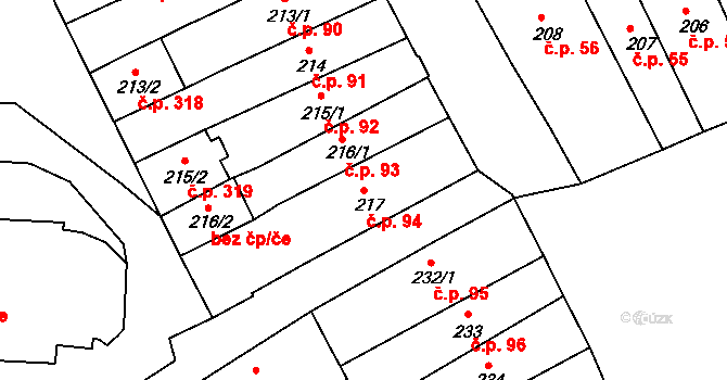 Broumov 94 na parcele st. 217 v KÚ Broumov, Katastrální mapa