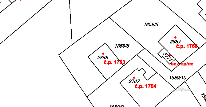 Náchod 1753 na parcele st. 2888 v KÚ Náchod, Katastrální mapa