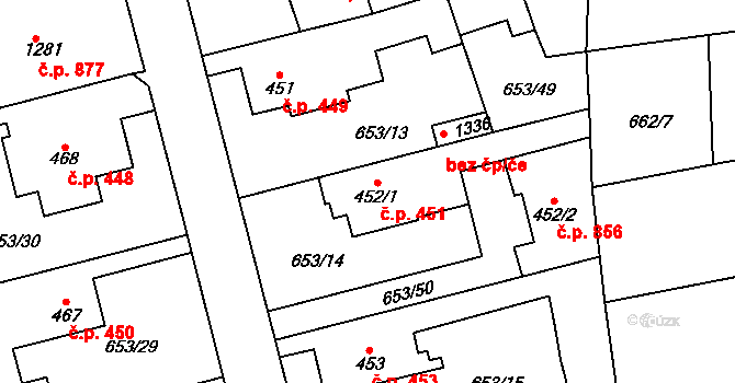 Svítkov 451, Pardubice na parcele st. 452/1 v KÚ Svítkov, Katastrální mapa