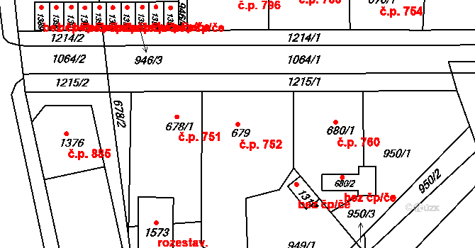 Svítkov 752, Pardubice na parcele st. 679 v KÚ Svítkov, Katastrální mapa
