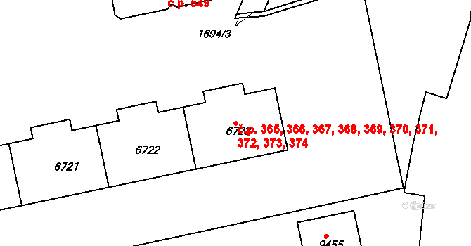 Polabiny 365,366,367,368,369,, Pardubice na parcele st. 6723 v KÚ Pardubice, Katastrální mapa