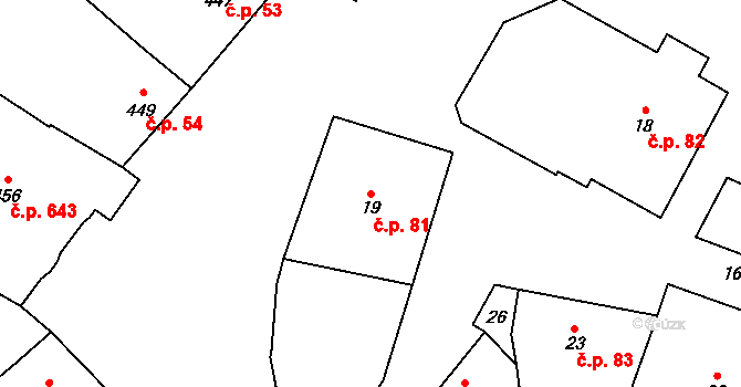 Rájec 81, Rájec-Jestřebí na parcele st. 19 v KÚ Rájec nad Svitavou, Katastrální mapa