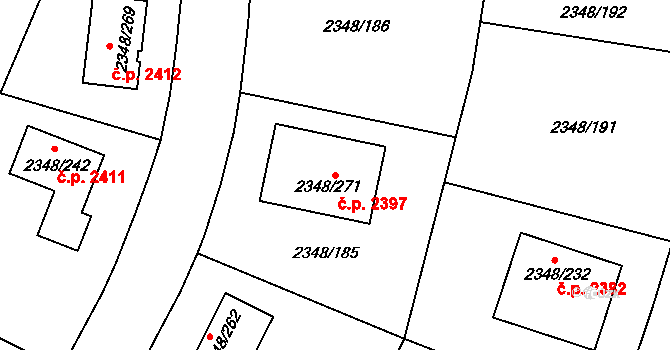 Pelhřimov 2397 na parcele st. 2348/271 v KÚ Pelhřimov, Katastrální mapa