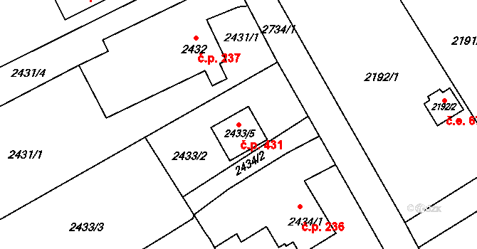 Dolní Suchá 431, Havířov na parcele st. 2433/5 v KÚ Dolní Suchá, Katastrální mapa