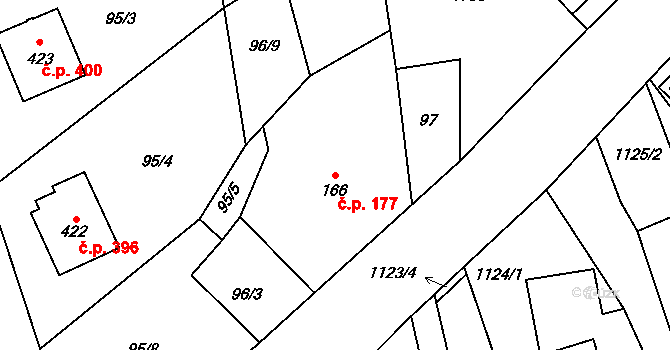 Libhošť 177 na parcele st. 166 v KÚ Libhošť, Katastrální mapa