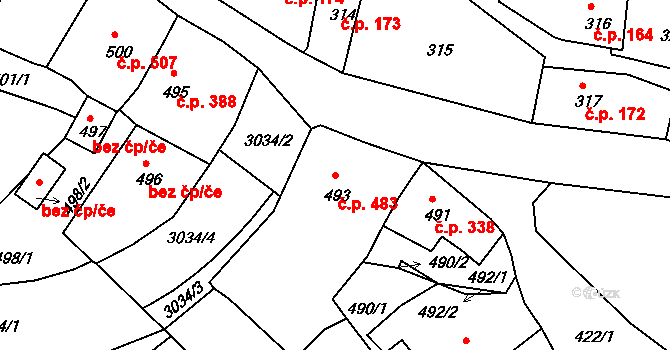 Štramberk 483 na parcele st. 493 v KÚ Štramberk, Katastrální mapa
