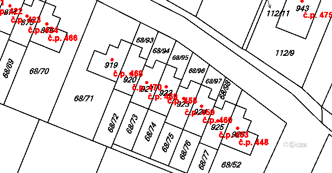 Velká Hleďsebe 458 na parcele st. 922 v KÚ Velká Hleďsebe, Katastrální mapa