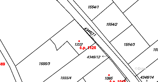 Frenštát pod Radhoštěm 1125 na parcele st. 1222/1 v KÚ Frenštát pod Radhoštěm, Katastrální mapa