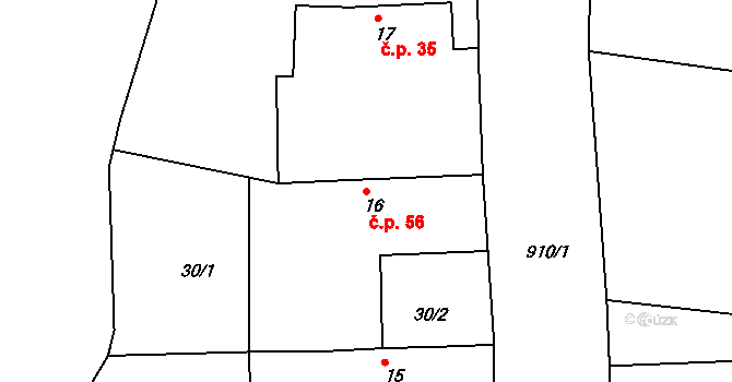 Petrovice 56 na parcele st. 16 v KÚ Petrovice u Rakovníka, Katastrální mapa