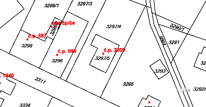 Úvaly 2009 na parcele st. 3297/5 v KÚ Úvaly u Prahy, Katastrální mapa
