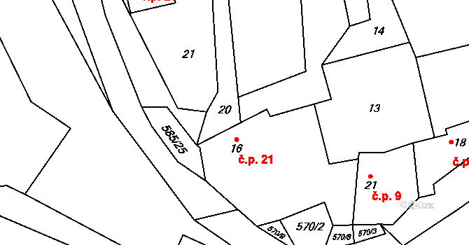 Důl 21 na parcele st. 16 v KÚ Důl, Katastrální mapa