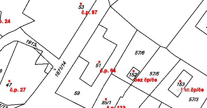 Čeminy 64 na parcele st. 51 v KÚ Čeminy, Katastrální mapa
