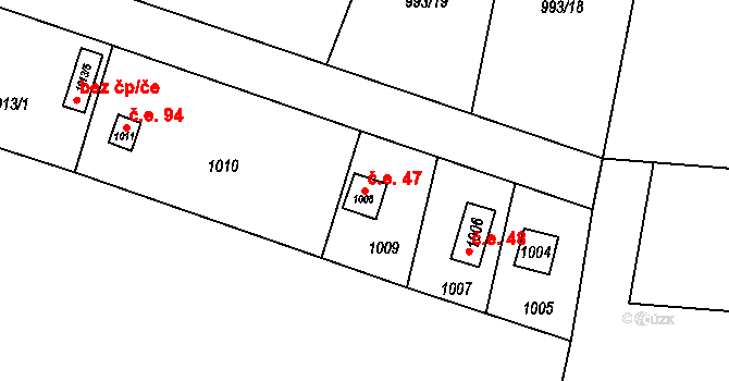 Senec 47, Zruč-Senec na parcele st. 1008 v KÚ Senec u Plzně, Katastrální mapa
