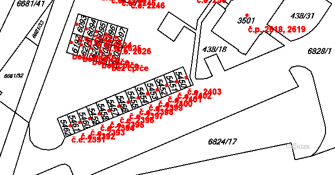 Žatec 2401 na parcele st. 5452 v KÚ Žatec, Katastrální mapa