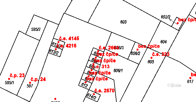 Trmice 2664 na parcele st. 607 v KÚ Trmice, Katastrální mapa
