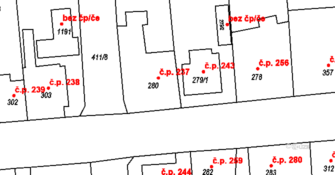 Šťáhlavy 237 na parcele st. 280 v KÚ Šťáhlavy, Katastrální mapa