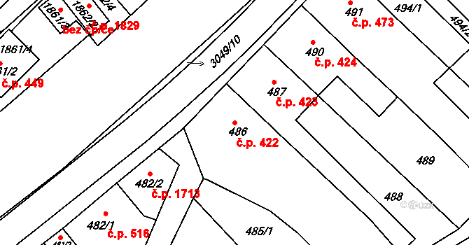 Rychnov nad Kněžnou 422 na parcele st. 486 v KÚ Rychnov nad Kněžnou, Katastrální mapa