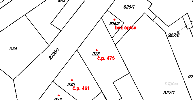 Dobruška 475 na parcele st. 928 v KÚ Dobruška, Katastrální mapa