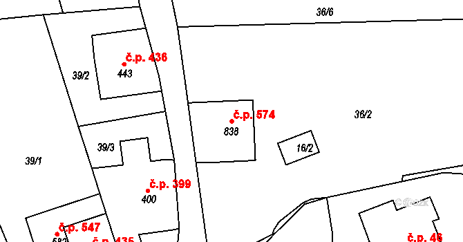 Janov nad Nisou 574 na parcele st. 838 v KÚ Janov nad Nisou, Katastrální mapa