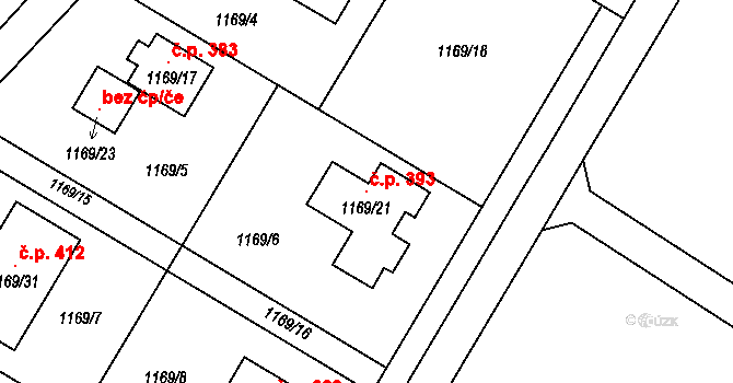 Komárov 393, Opava na parcele st. 1169/21 v KÚ Komárov u Opavy, Katastrální mapa