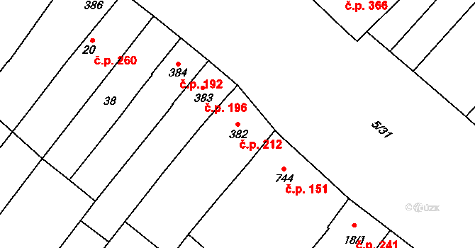 Popice 212 na parcele st. 382 v KÚ Popice, Katastrální mapa
