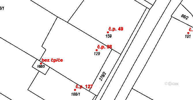 Tučapy 98, Holešov na parcele st. 129 v KÚ Tučapy u Holešova, Katastrální mapa