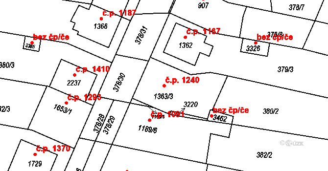 Bystřice pod Hostýnem 1240 na parcele st. 1363/3 v KÚ Bystřice pod Hostýnem, Katastrální mapa