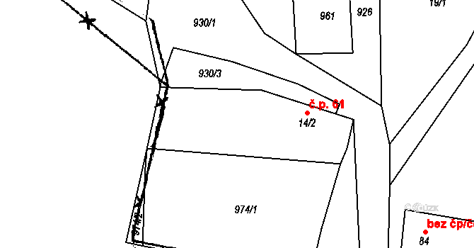 Týnec 61, Chotěšov na parcele st. 14/2 v KÚ Týnec u Chotěšova, Katastrální mapa