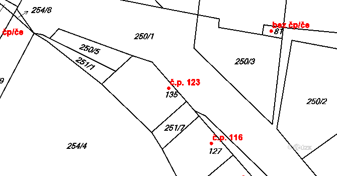 Plenkovice 123 na parcele st. 135 v KÚ Plenkovice, Katastrální mapa