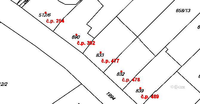 Čáslav-Nové Město 477, Čáslav na parcele st. 833 v KÚ Čáslav, Katastrální mapa