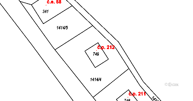 Hřebečná 212, Abertamy na parcele st. 749 v KÚ Hřebečná, Katastrální mapa