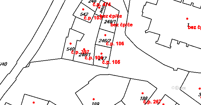 Trhové Sviny 105 na parcele st. 247 v KÚ Trhové Sviny, Katastrální mapa