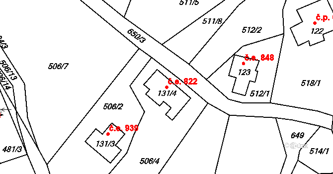Josefův Důl 822 na parcele st. 131/4 v KÚ Josefův Důl u Jablonce nad Nisou, Katastrální mapa
