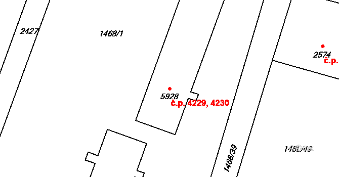 Jablonec nad Nisou 4229,4230 na parcele st. 5928 v KÚ Jablonec nad Nisou, Katastrální mapa