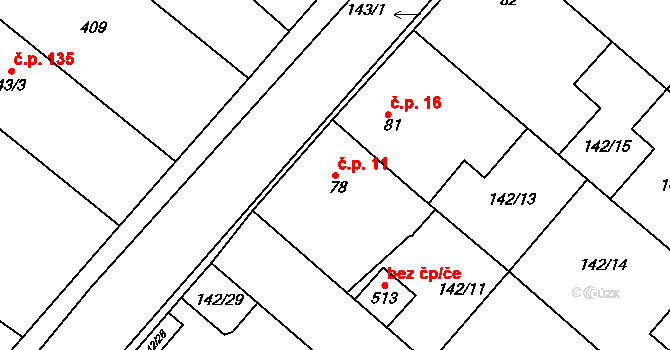Pakoměřice 11, Bořanovice na parcele st. 78 v KÚ Bořanovice, Katastrální mapa