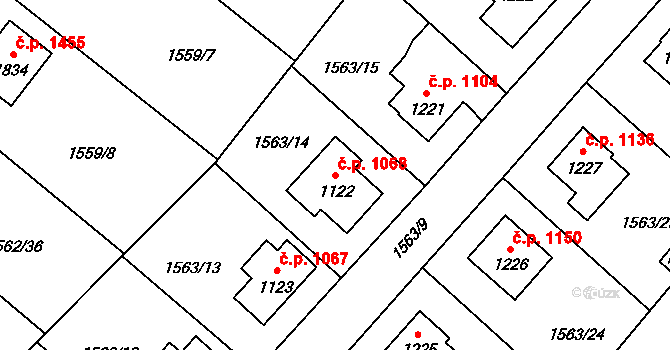 Říčany 1068 na parcele st. 1122 v KÚ Říčany u Prahy, Katastrální mapa