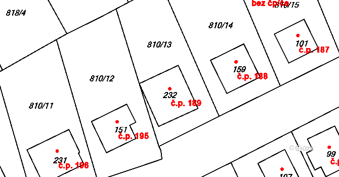 Vysoká Pec 189, Bohutín na parcele st. 232 v KÚ Tisová u Bohutína, Katastrální mapa