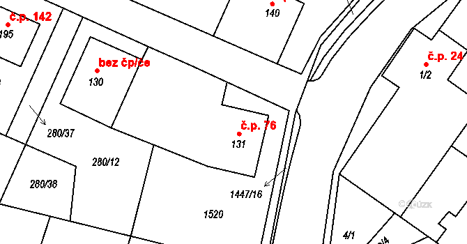 Kozlov 76 na parcele st. 131 v KÚ Kozlov u Jihlavy, Katastrální mapa