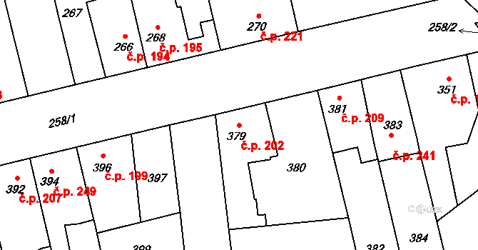 Hřebeč 202 na parcele st. 379 v KÚ Hřebeč, Katastrální mapa