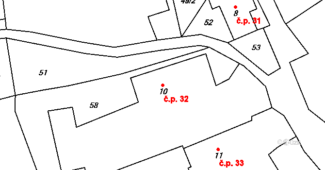 Ruda 32, Tvrdkov na parcele st. 10 v KÚ Ruda u Rýmařova, Katastrální mapa