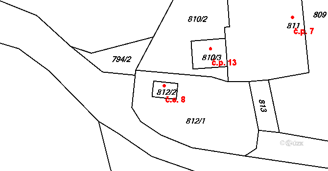Dubovka 8, Neveklov na parcele st. 812/2 v KÚ Neveklov, Katastrální mapa