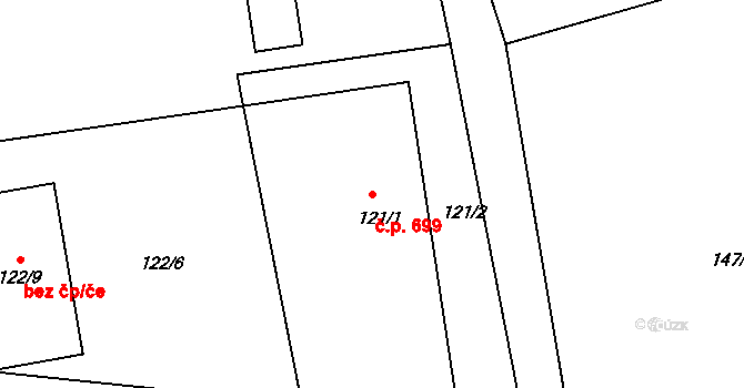 Hrádek nad Nisou 699 na parcele st. 121/1 v KÚ Hrádek nad Nisou, Katastrální mapa